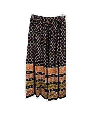 Stonebridge Maxi Skirt Womens S Black Floral Medallion Boho Broomstick Cotton